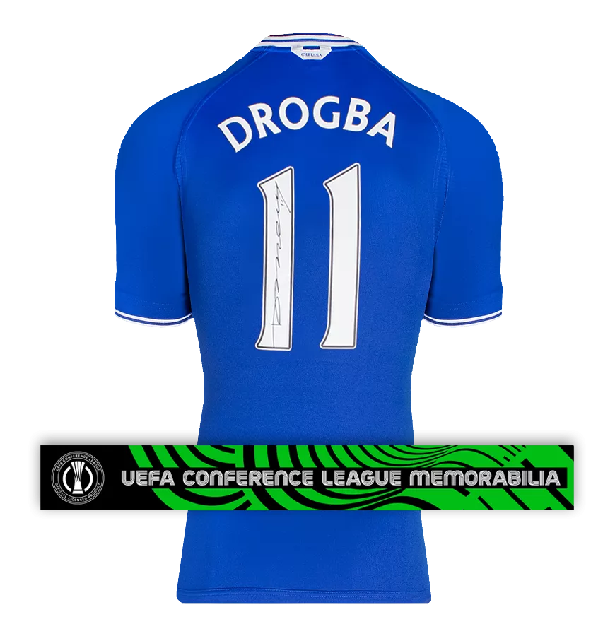 Didier Drogba Official UEFA Europa Conference League Back Signed Chelsea 2000-01 Home Shirt with Fan Style Numbers