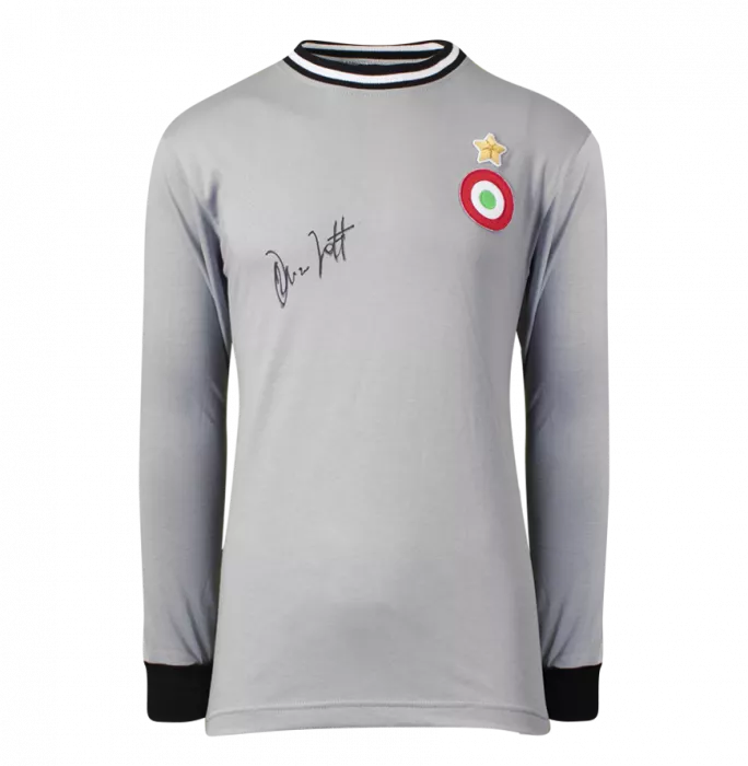 Dino Zoff Offizielle UEFA Champions League -Front unterschrieben und Held Framed Juventus Retro Home Shirt