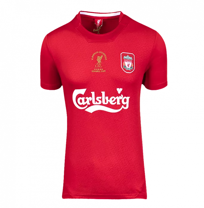 Jamie Carragher Offizielle UEFA Champions League Back unterschrieben und Held gerahmt Liverpool FC 2005 Home Shirt