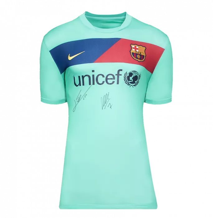 Lionel Messi e David Villa Ufficiale UEFA Champions League Front Firmed and Incormed FC Barcelona 2010-11 Shirt in trasferta
