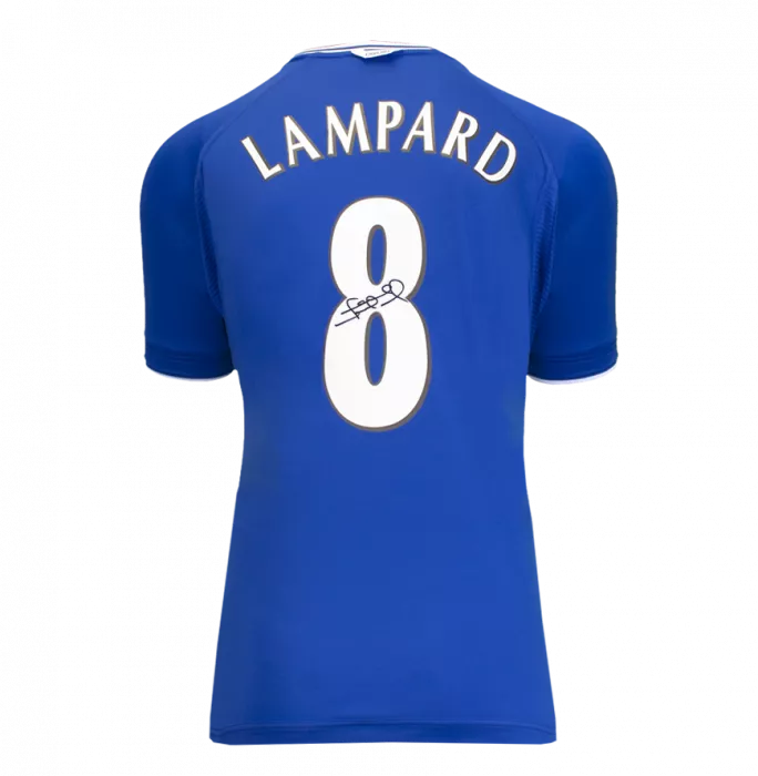 Frank Lampard ufficiale UEFA Champions League Back Firmato e Hero incorniciata Chelsea 2000-01 Shirt casalingo