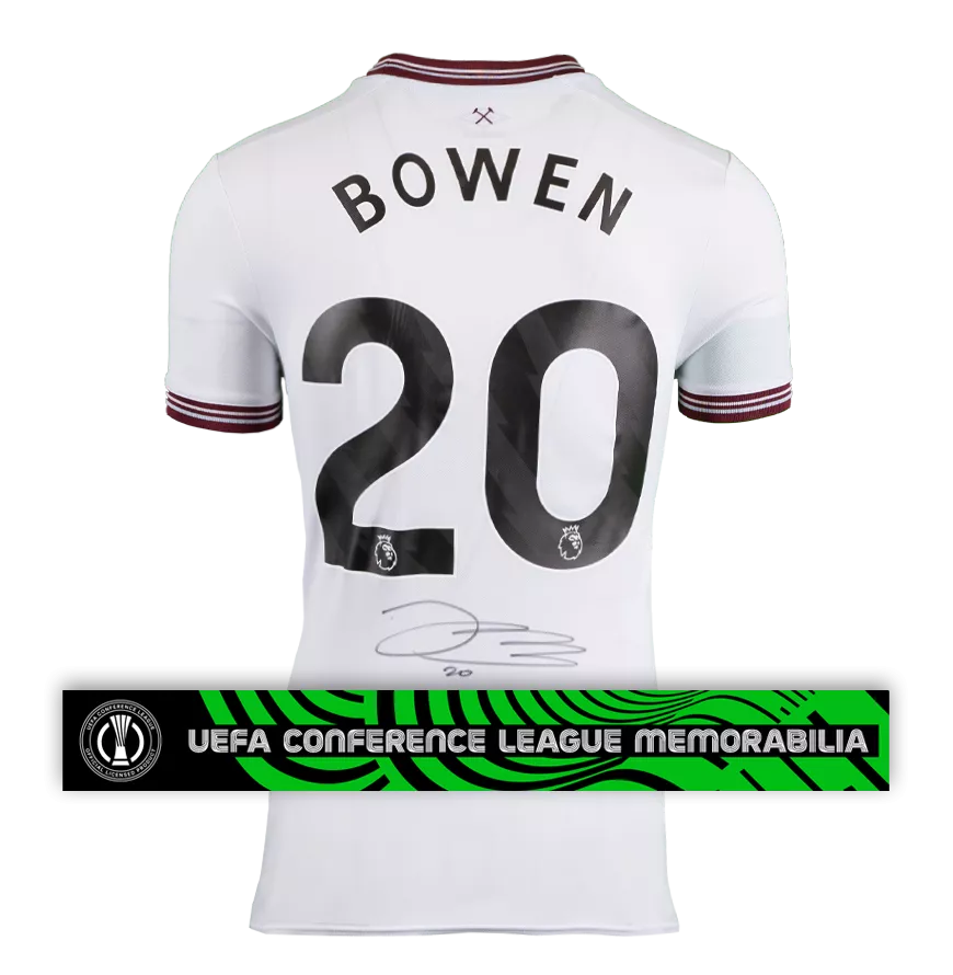 Camiseta oficial de visitante del West Ham United 2023-24 firmada por Jarrod Bowen de la UEFA Europa Conference League