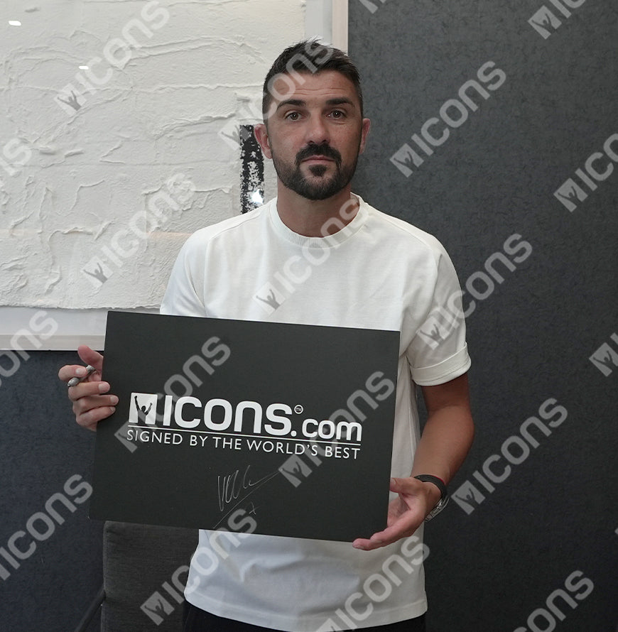 David Villa Official UEFA Champions League Back Signed and Framed FC Barcelona 2010-11 Home Shirt with Fan Style Number