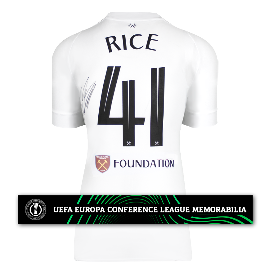 Declan Rice Official UEFA Conference League Back Signed West Ham United 2022-23 Third Shirt: 2023 UECL Final Edition