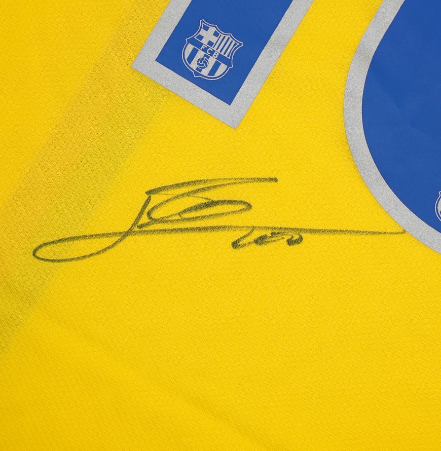 Lionel Messi Official UEFA Champions League Back Signed and Hero Framed FC Barcelona 2008-10 Away Shirt