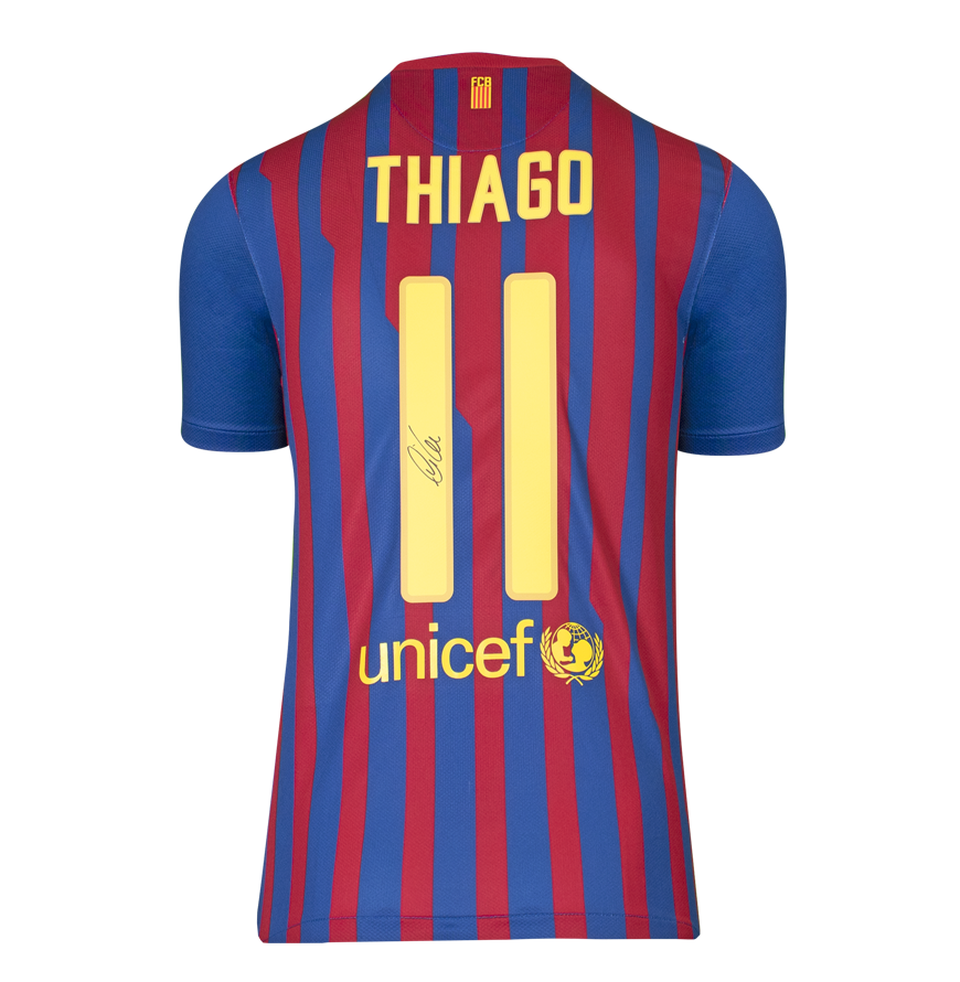 Thiago Alcantara Offizielles UEFA Champions League Back unterschrieben und Held-gerahmter FC Barcelona 2011-12 Home-Shirt mit Fan-Stil-Zahlen