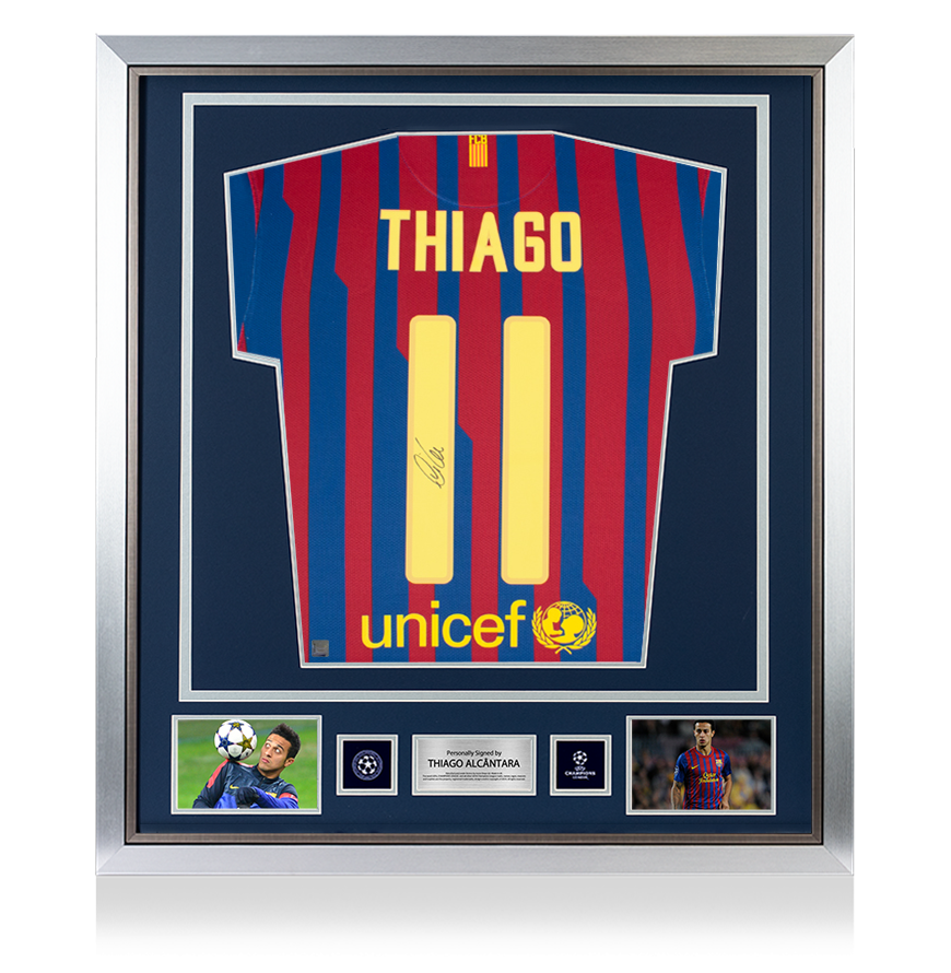 Thiago Alcantara Offizielles UEFA Champions League Back unterschrieben und gerahmt FC Barcelona 2011-12 Home-Shirt mit Fan-Style-Zahlen