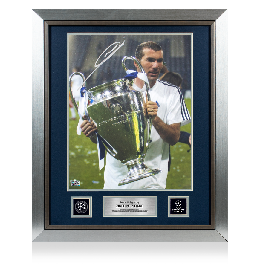 PRE-FRAMED Zinedine Zidane Official UEFA Champions League Signed and Framed Real Madrid Photo: 2002 UEFA Champions League Winner