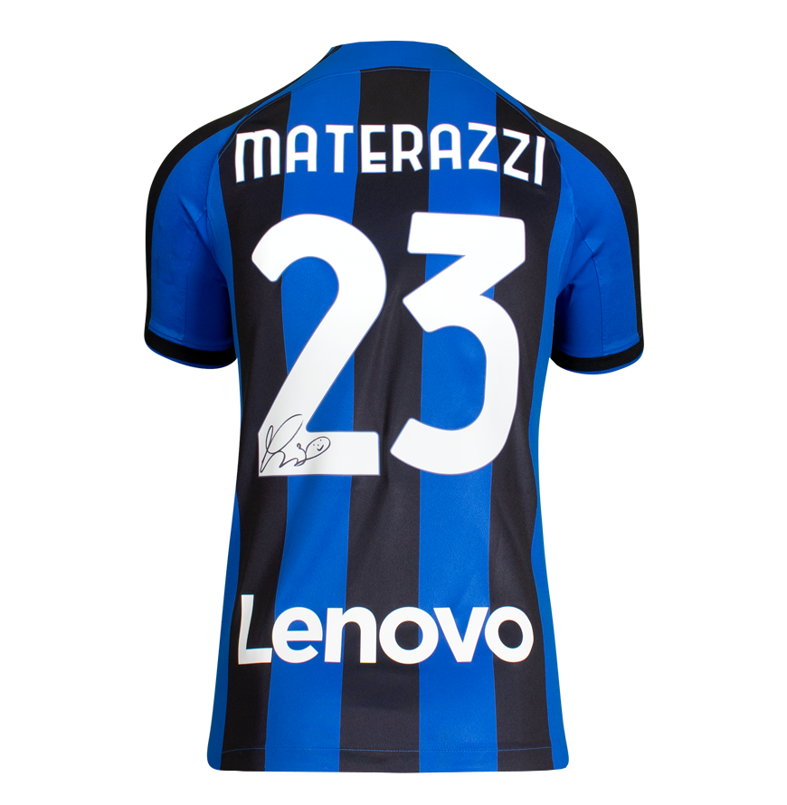 Marco Materazzi Official UEFA Champions League Back Signed and Framed Modern Internazionale Home Shirt