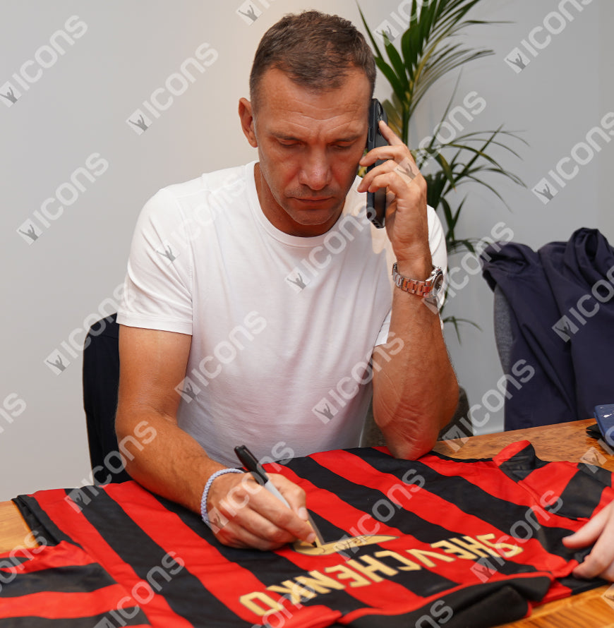 Andriy Shevchenko Official UEFA Europa League Back Signed AC Milan 1996 Home Shirt with Fan Style Numbers