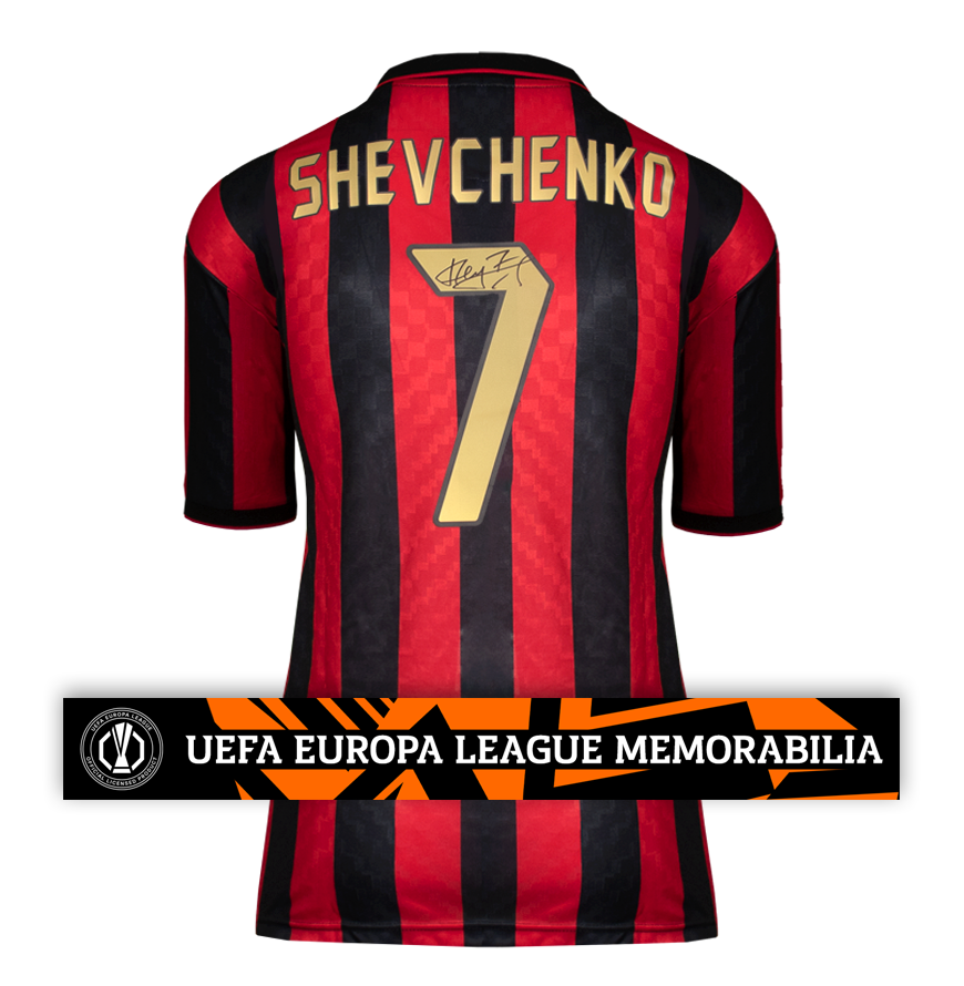 Andriy Shevchenko Official UEFA Europa League Back Signed AC Milan 1996 Home Shirt with Fan Style Numbers
