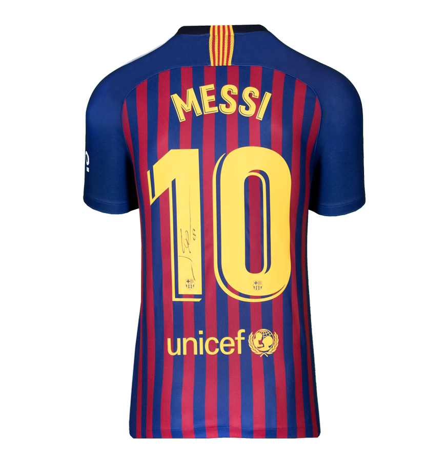 Lionel Messi Official UEFA Champions League Official Back Signed and Framed FC Barcelona 2018-19 Home Shirt
