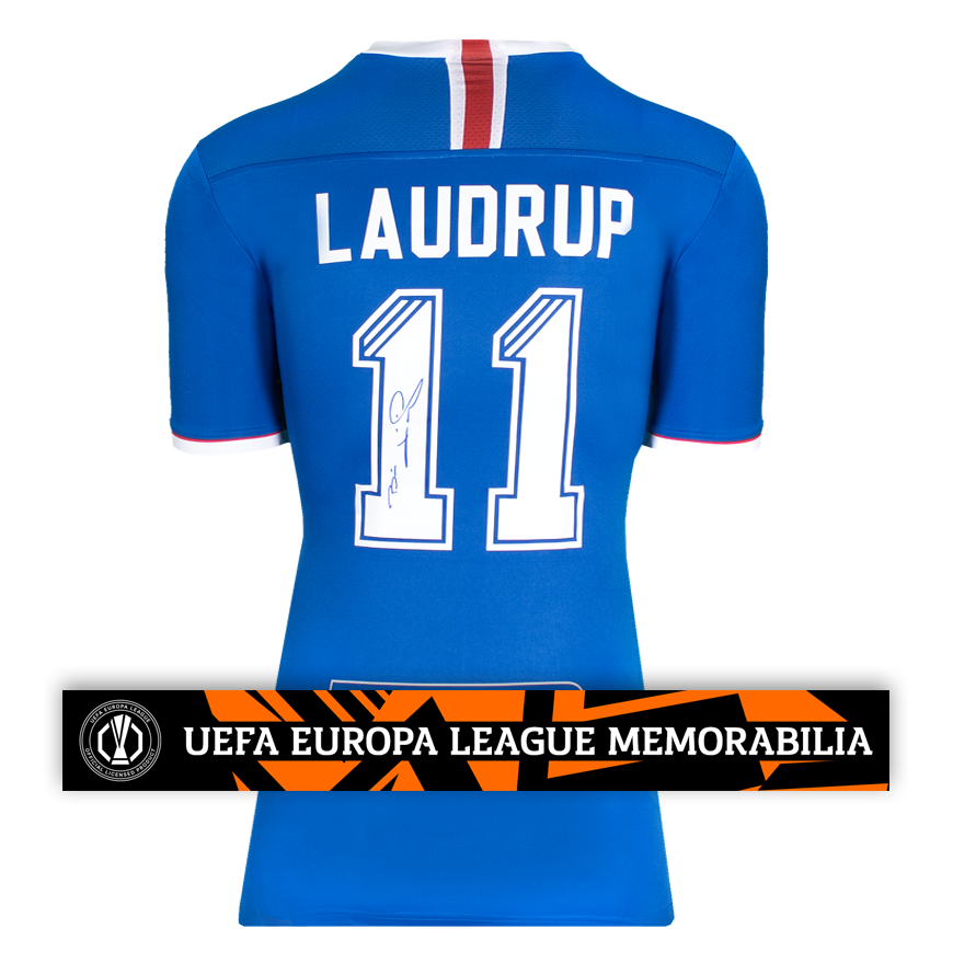 Brian Laudrup Official UEFA Europa League Back Signed Rangers 2020-21 Home Shirt