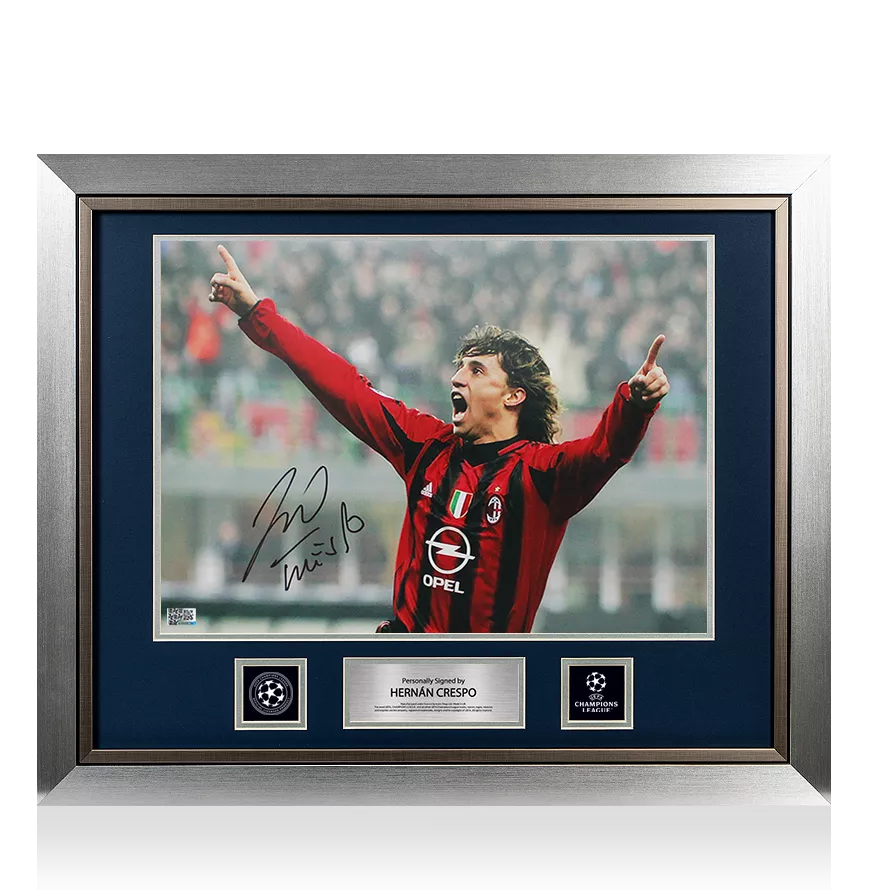 Hernan Crespo ufficiale UEFA Champions League Firmato e incorniciato AC Milan Foto: Celebration