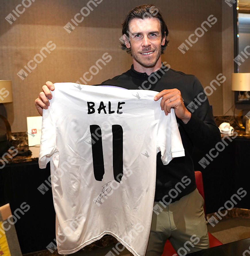 Gareth Bale Official UEFA Champions League Back Signed and Hero Framed Real Madrid Modern Home Shirt with Fan Style Numbers