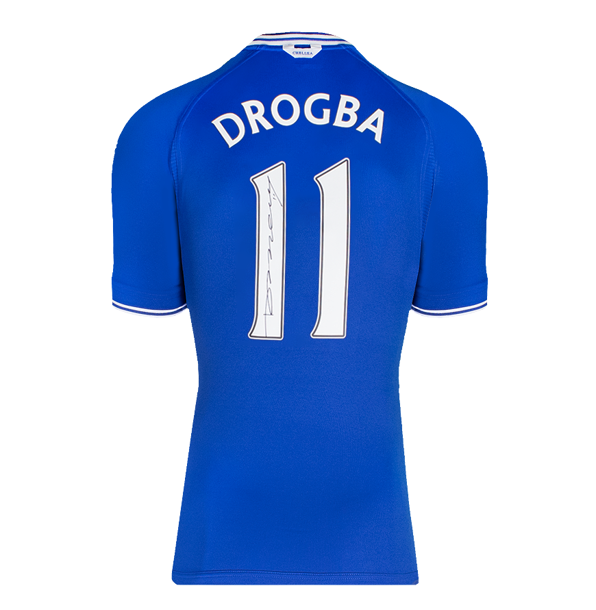 Didier Drogba Official UEFA Champions League Back Signed and Framed Chelsea 2000-01 Home Shirt with Fan Style Numbers
