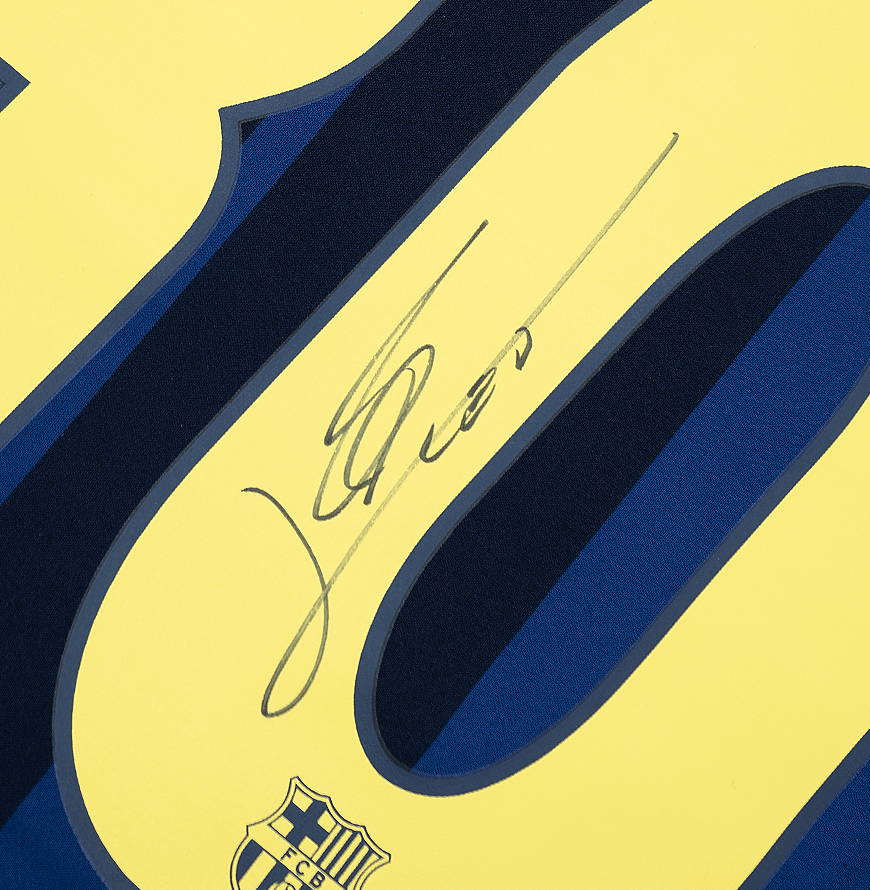 Lionel Messi Official UEFA Champions League Official Back Signed and Framed FC Barcelona 2004-05 Away Shirt