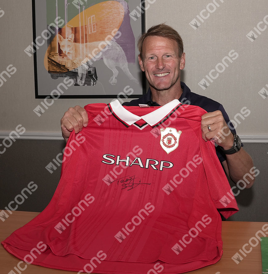 Teddy Sheringham Official UEFA Champions League Front Signed and Framed Manchester United 1999 Home Shirt
