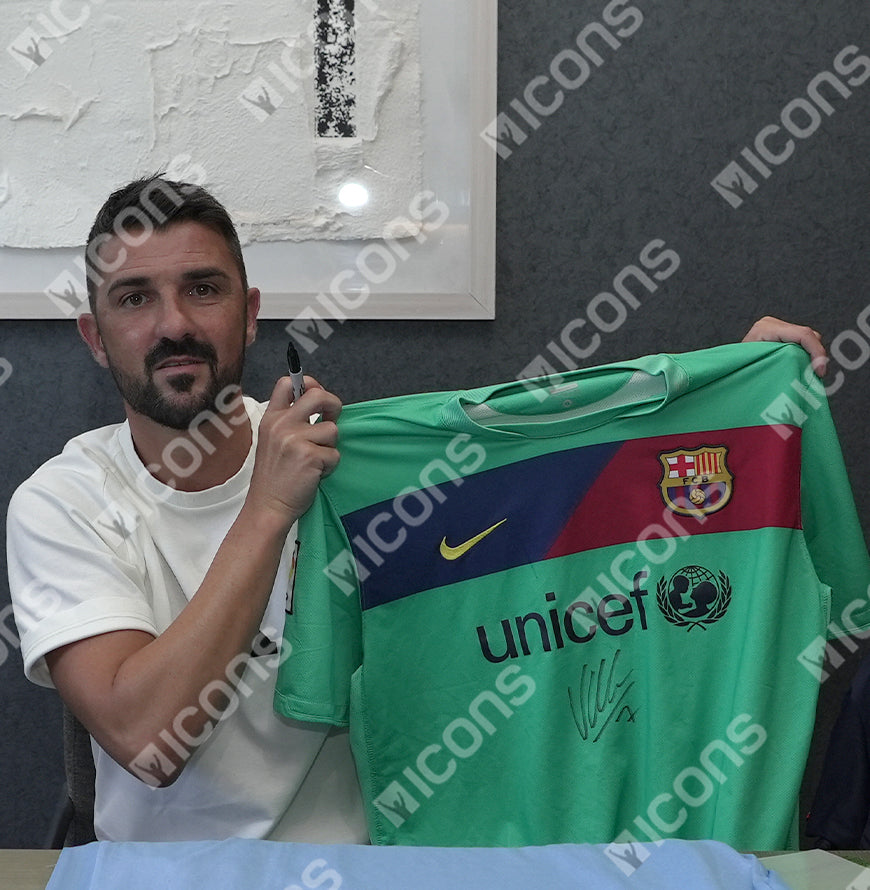 Lionel Messi & David Villa Official UEFA Champions League Front Signed and Framed FC Barcelona 2010-11 Away Shirt