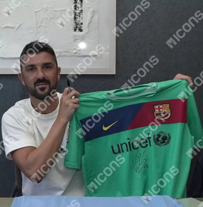 Lionel Messi y David Villa Oficial del frente de la Liga de Campeones de la UEFA firmado y héroe enmarcado FC Barcelona 2010-11