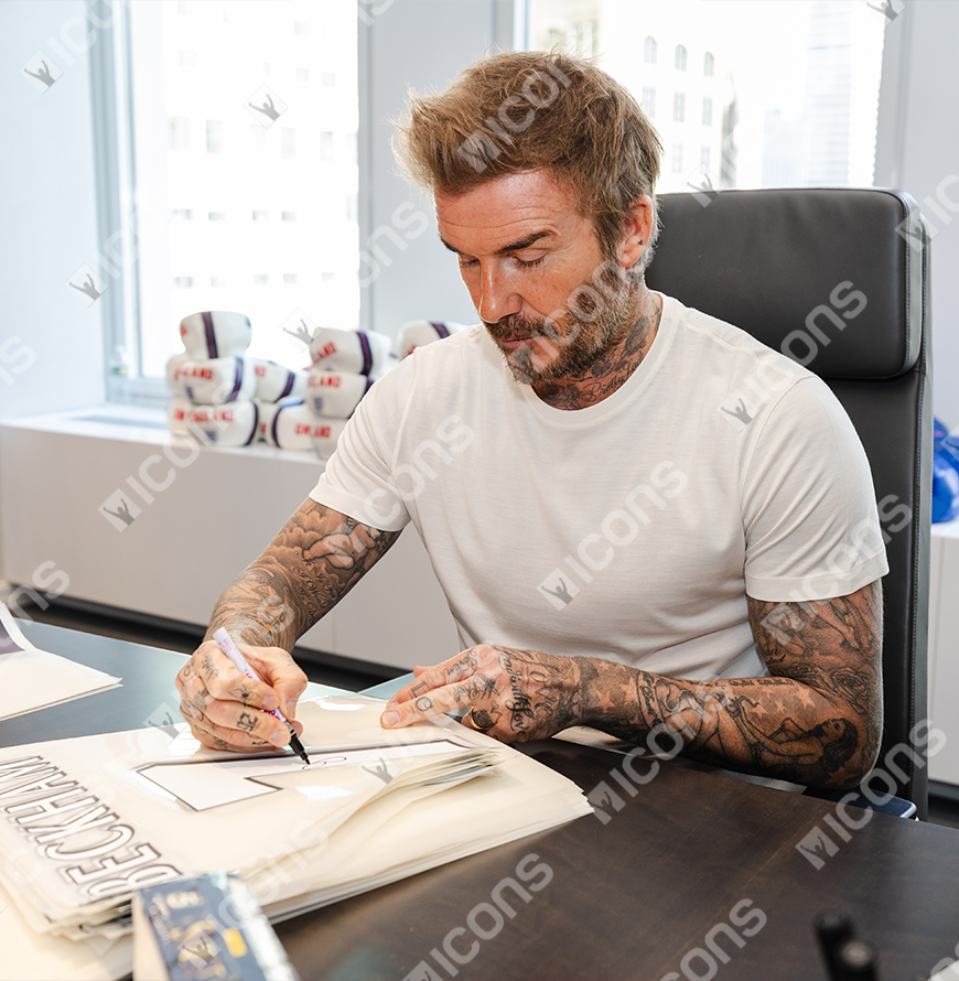 David Beckham Official UEFA Champions League Back Signed and Hero Framed Manchester United 2022-23 Home Shirt with Fan Style Number