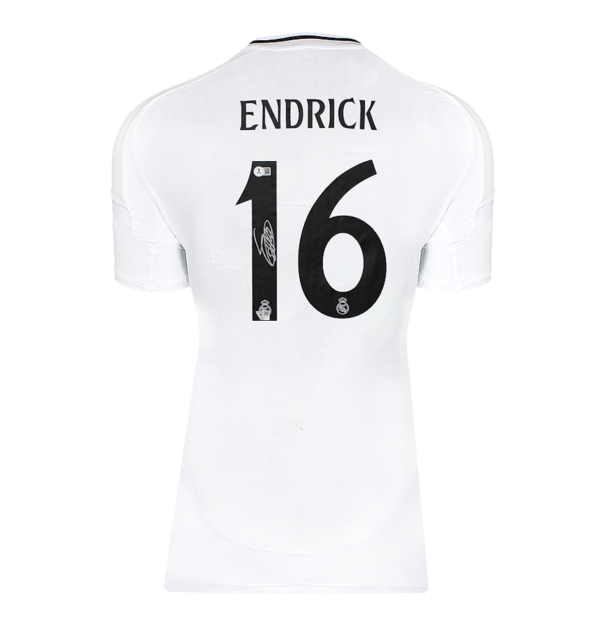 Endrick Official UEFA Champions League Back Signed and Framed Real Madrid CF 2024-25 Home Shirt