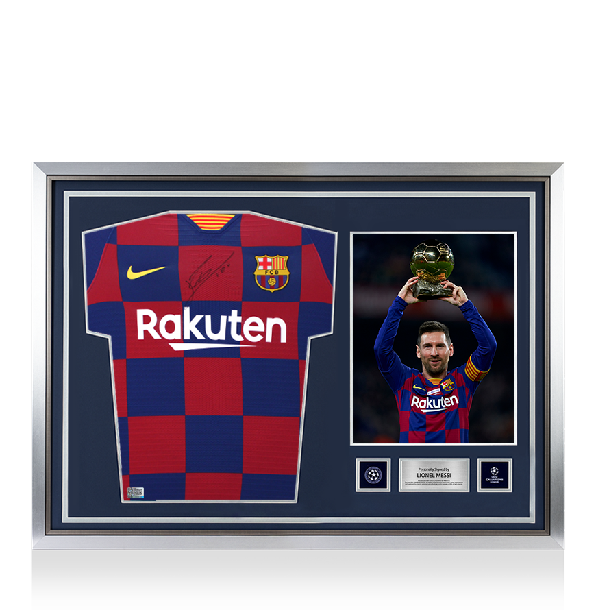 Lionel Messi Official UEFA Champions League Front Signed and Hero Framed FC Barcelona 2019-20 Authentic Home Shirt