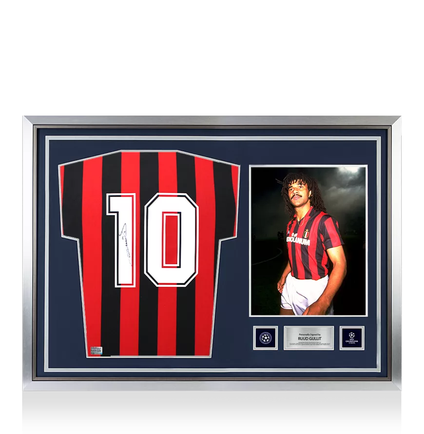 Ruud Gullit Official UEFA Champions League Back Signé et Hero Framed AC Milan 1988 Shirt