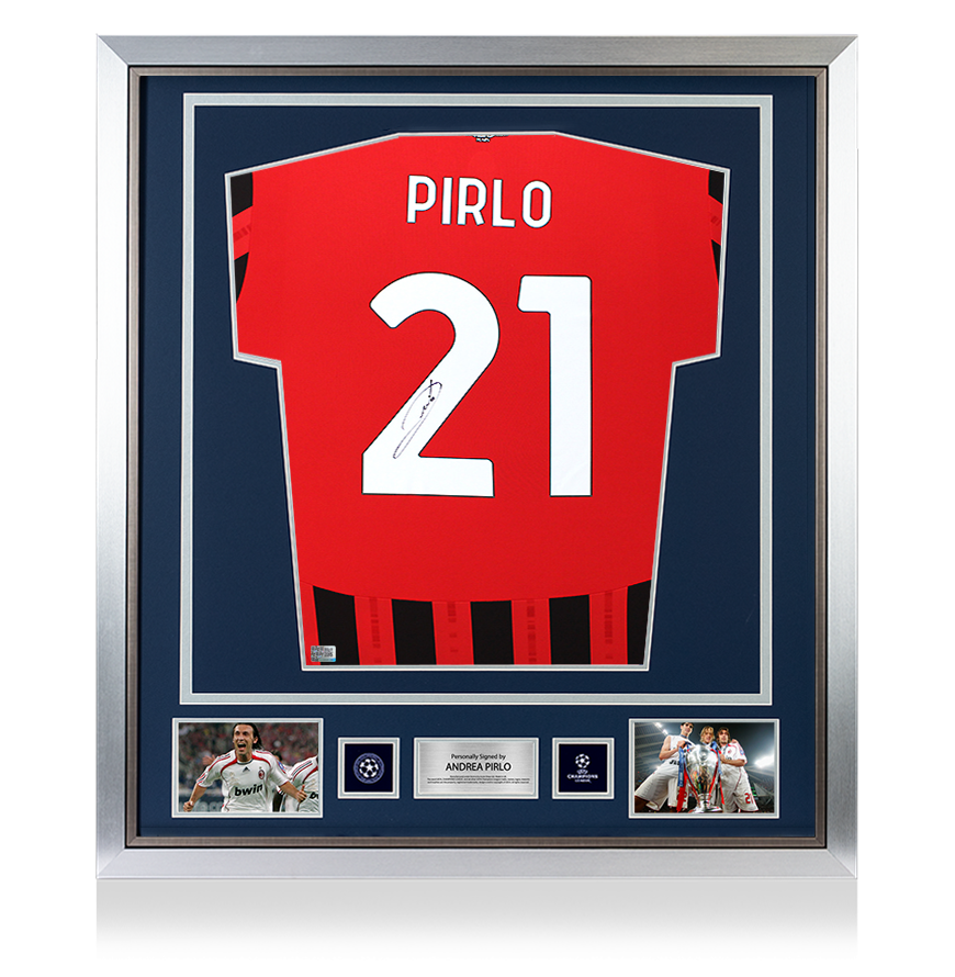 Andrea Pirlo Official UEFA Champions League Back Signed and Framed AC Milan 2024-25 Home Shirt With Fan Style Numbers