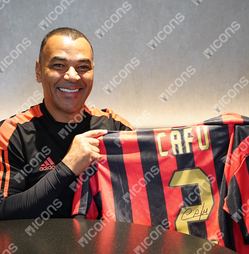 Cafu Official UEFA Champions League Back Signed and Framed AC Milan Retro Home Shirt