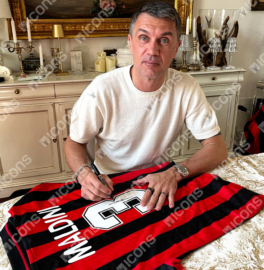Paolo Maldini Official UEFA Champions League Back Signed and Framed AC Milan 1996 Home Shirt