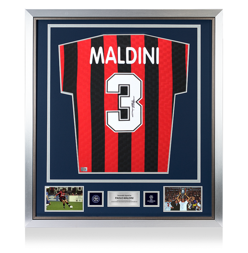 Paolo Maldini back signed AC Milan 1996 home shirt framed