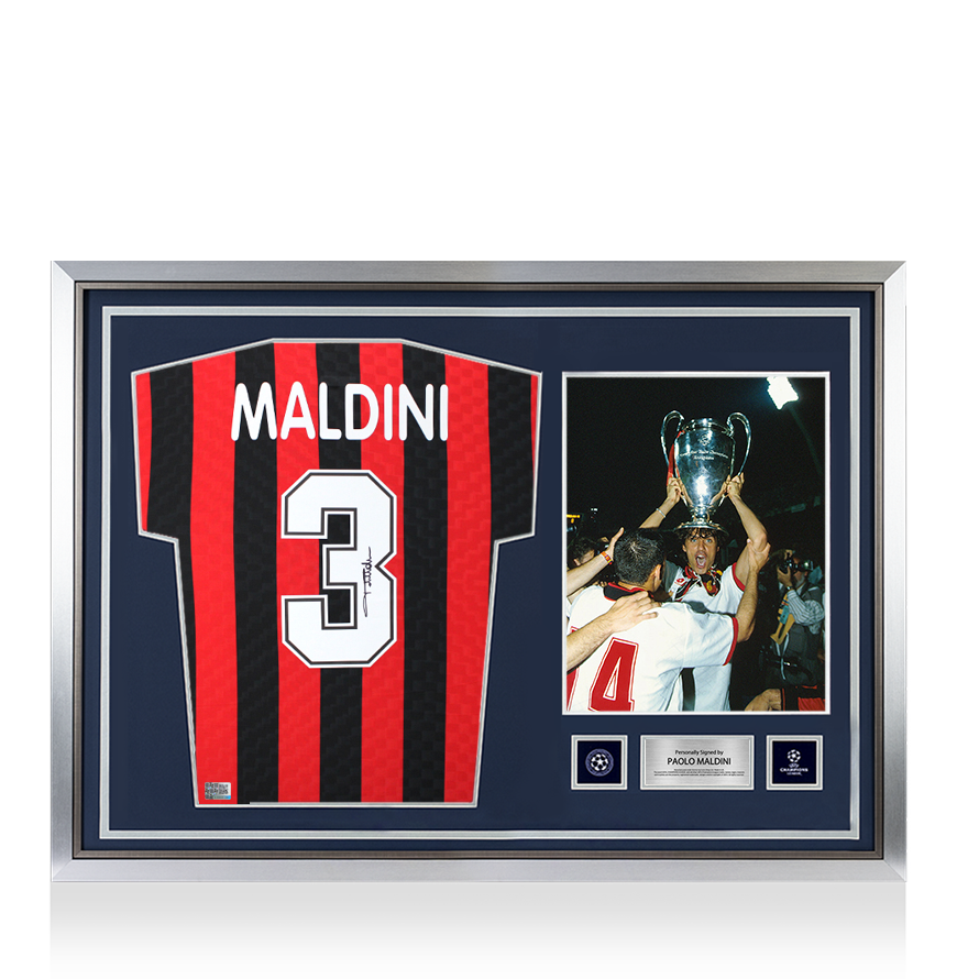 Paolo Maldini back signed AC Milan 1996 home shirt hero framed