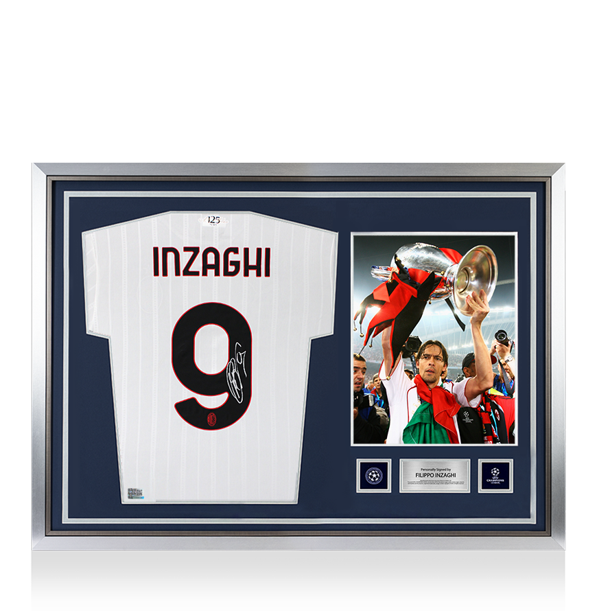 Filippo Inzaghi Official UEFA Champions League Back Signed and Hero Framed AC Milan 2024-25 Away Shirt