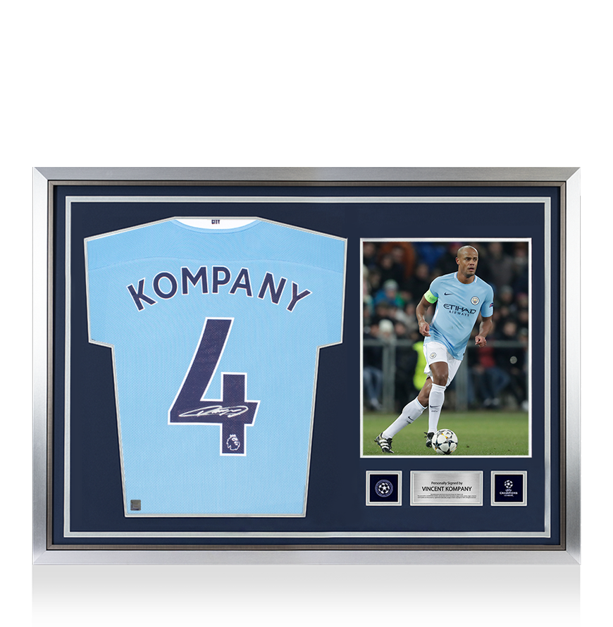 Vincent Kompany Official UEFA Champions League Back Signed and Hero Framed Manchester City 2020-21 Home Shirt