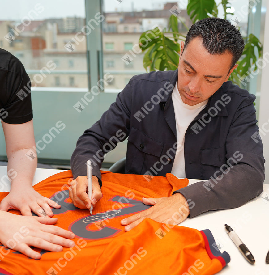 Xavi Offizieller UEFA Champions League Back unterschrieben und gerahmt FC Barcelona 1998-00 Drittes Hemd
