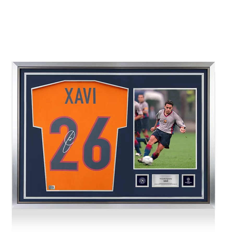 Le dossier de la Ligue des champions de l'UEFA de Xavi a signé et héros FC Barcelone 1998-00 troisième chemise
