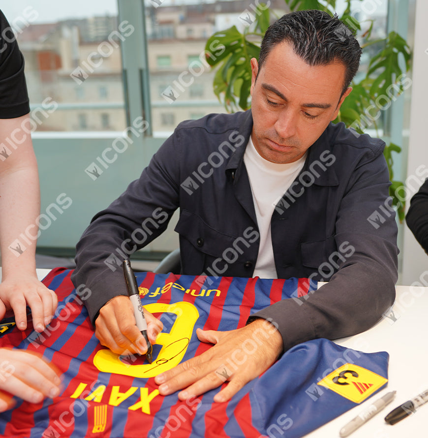 Xavi Official UEFA Champions League Back Signed and Framed FC Barcelona 2011-12 Home Shirt