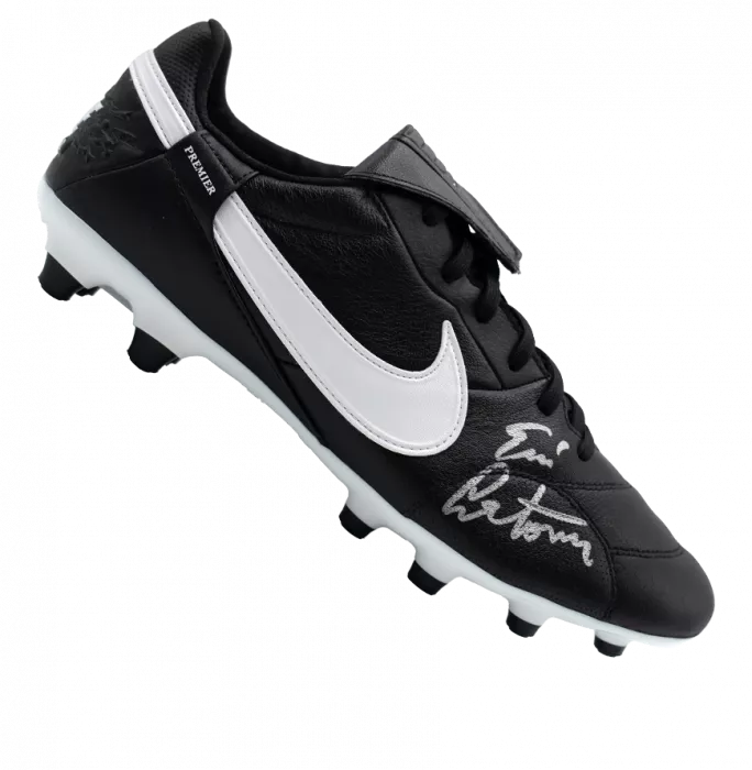 Eric Cantona Official UEFA Champions League Signed Nike Tiempo Boot In Photo Acrylic Case: Option 1