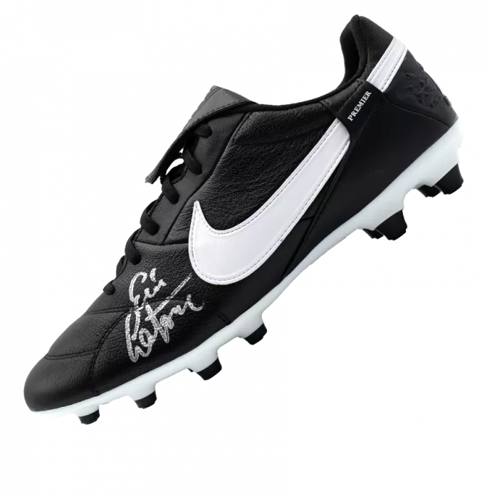 Eric Cantona Official UEFA Champions League Signed Nike Tiempo Boot In Photo Acrylic Case: Option 1