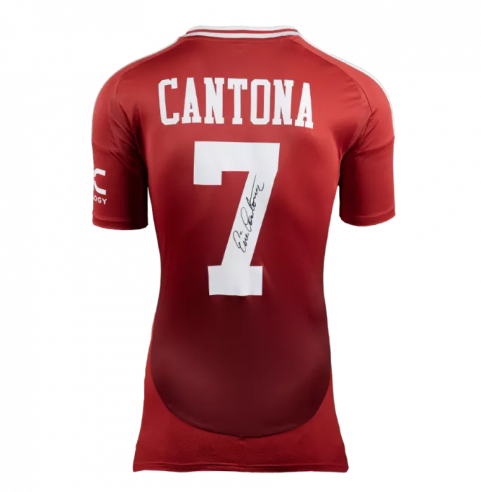 Eric Cantona Official UEFA Champions League Back Signed and Framed Manchester United 2024-25 Home Shirt with Fan Style Number