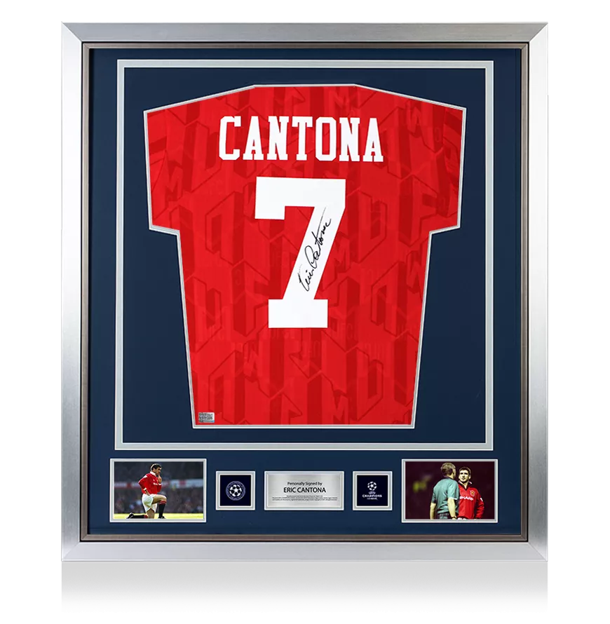 Eric Cantona Official UEFA Champions League Back Signed and Framed Manchester United 1992-94 Home Shirt