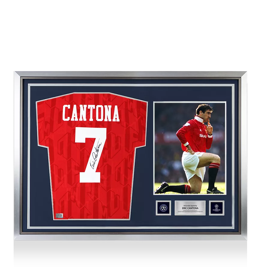 Eric Cantona Official UEFA Champions League Back Signed and Hero Framed Manchester United 1992-94 Home Shirt