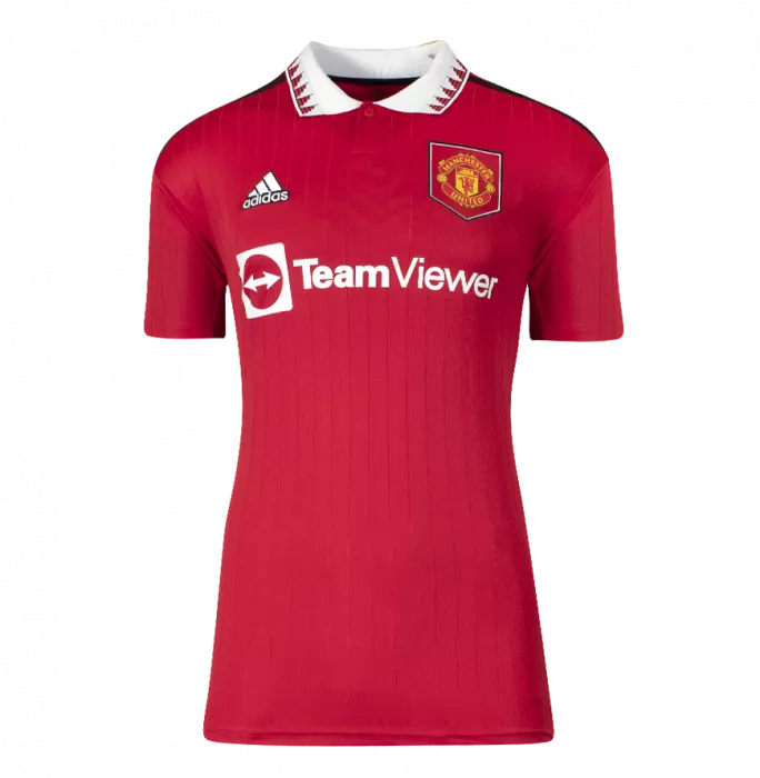 Roy Keane ufficiale UEFA Champions League Back ha firmato e incorniciato la camicia da casa del Manchester United 2022-23 con numeri di stile fan