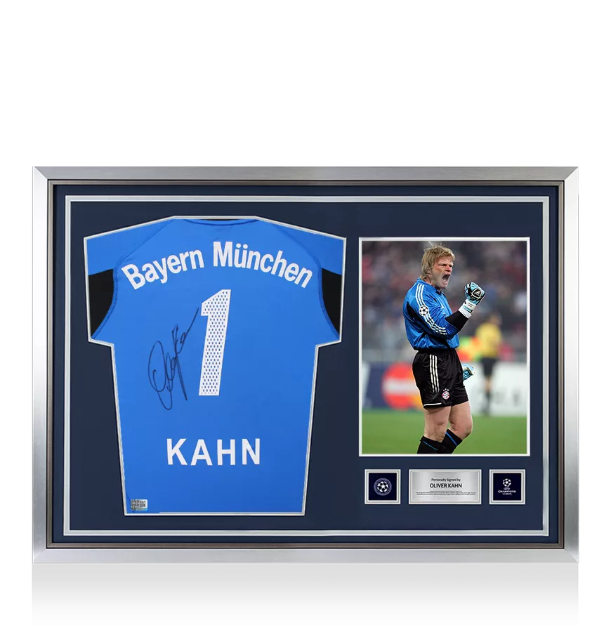 Oliver Kahn Official UEFA Champions League Back Signed and Hero Framed FC Bayern Munich 2004-05 Goalkeeper Shirt