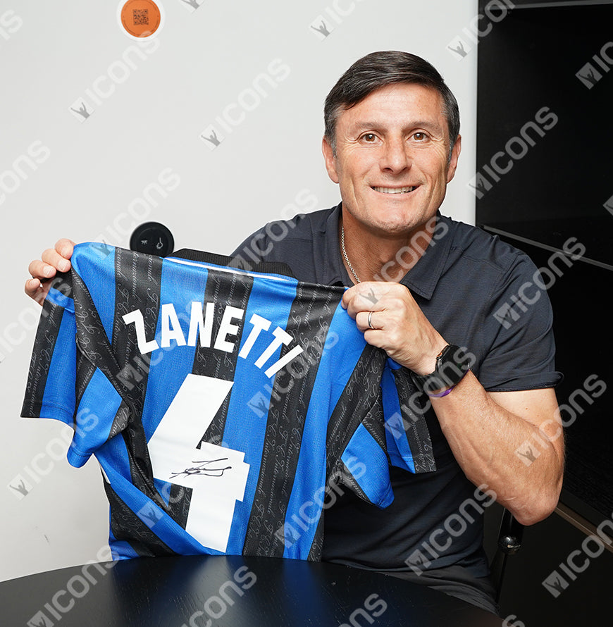 Javier Zanetti Official UEFA Champions League Back Signed and Hero Framed Internazionale 1998 Home Shirt