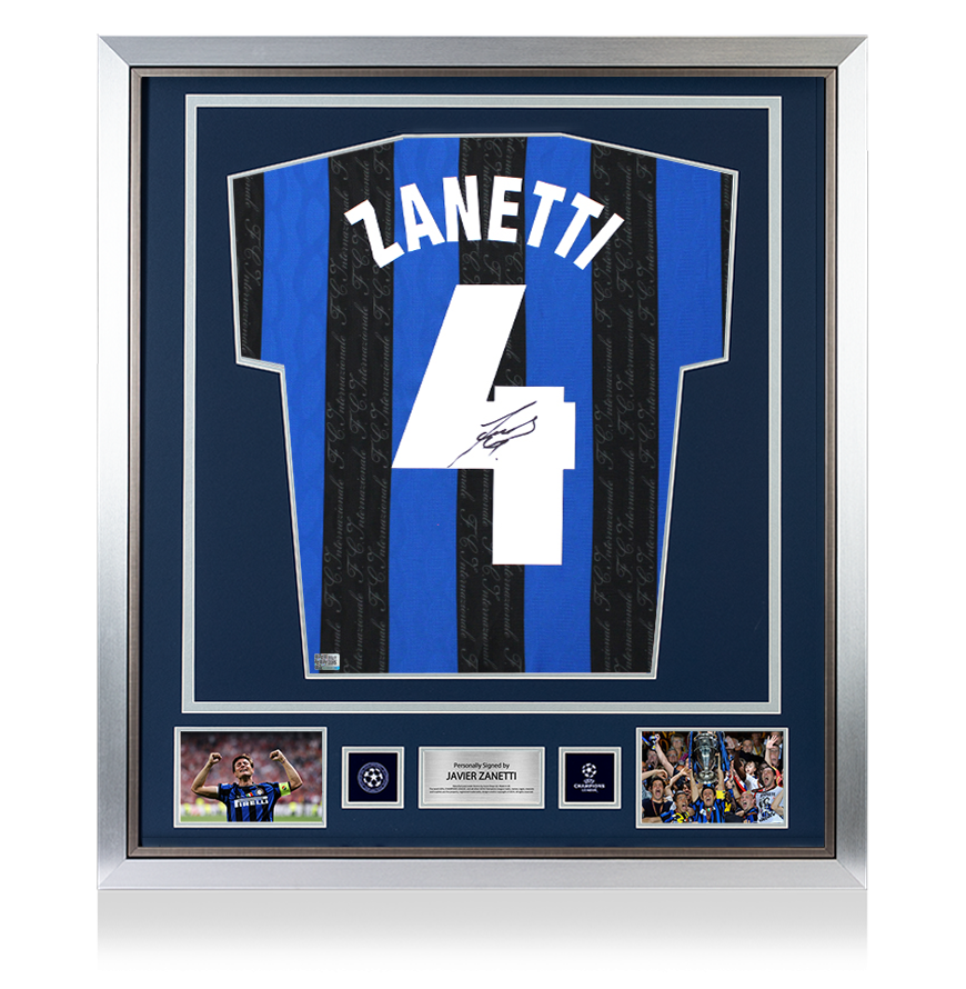 Javier Zanetti Official UEFA Champions League Back Signed and Framed Internazionale 1998 Home Shirt