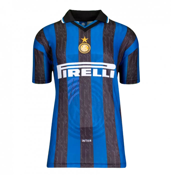 Javier Zanetti Official UEFA Champions League Front Signed and Hero Framed Internazionale 1998 Home Shirt