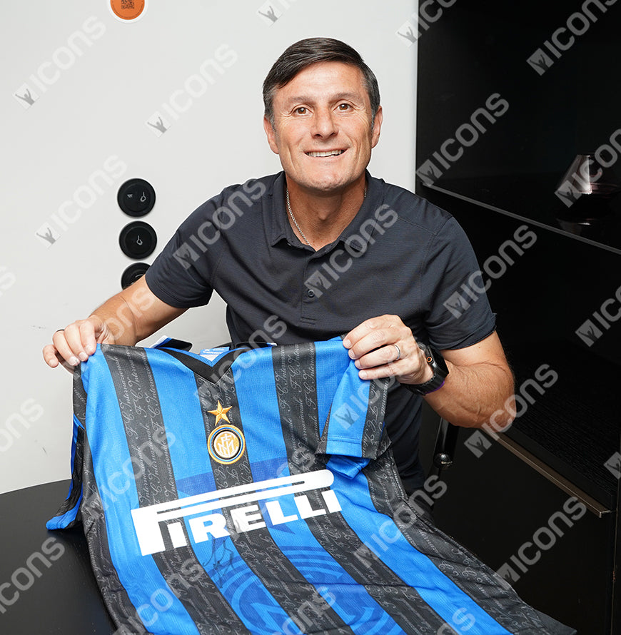 Javier Zanetti Official UEFA Champions League Front Signed and Framed Internazionale 1998 Home Shirt