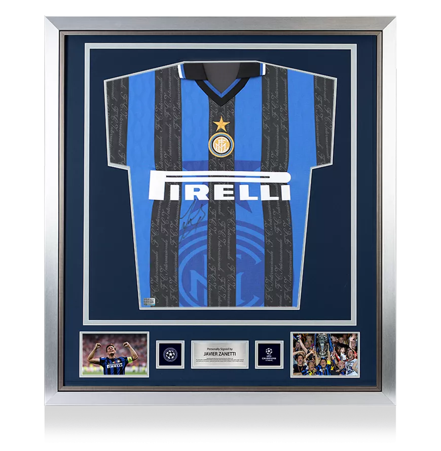 Javier Zanetti Official UEFA Champions League Front Signed and Framed Internazionale 1998 Home Shirt